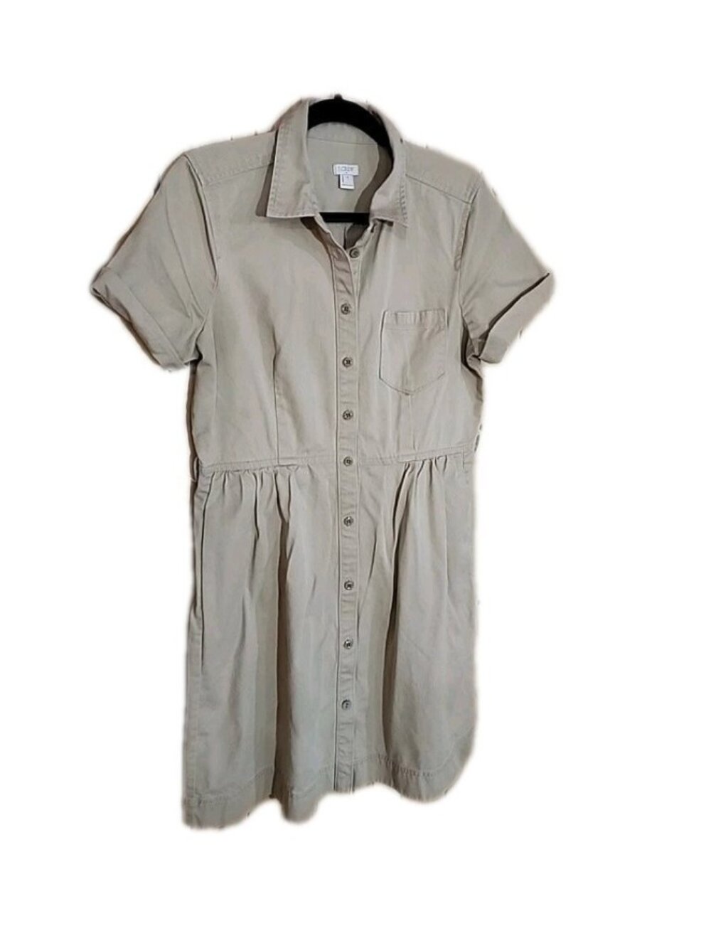 J Crew Denim Shirt Womens 12 Khaki Button‎ Canvas Pockets Capsule Safari Casual
